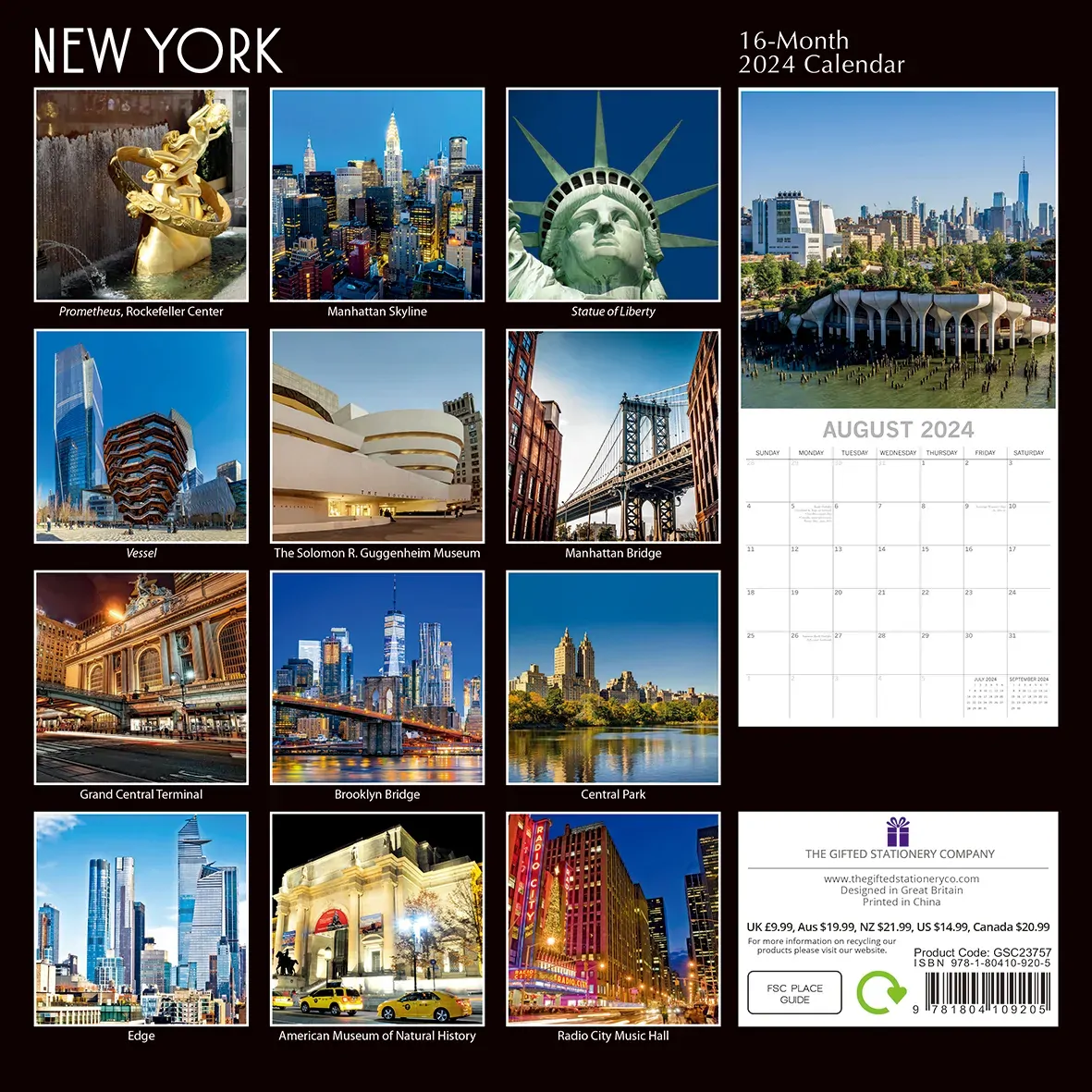 New York - 2024 Square Wall Calendar 16 Month Premium Planner Xmas New Year Gift Price