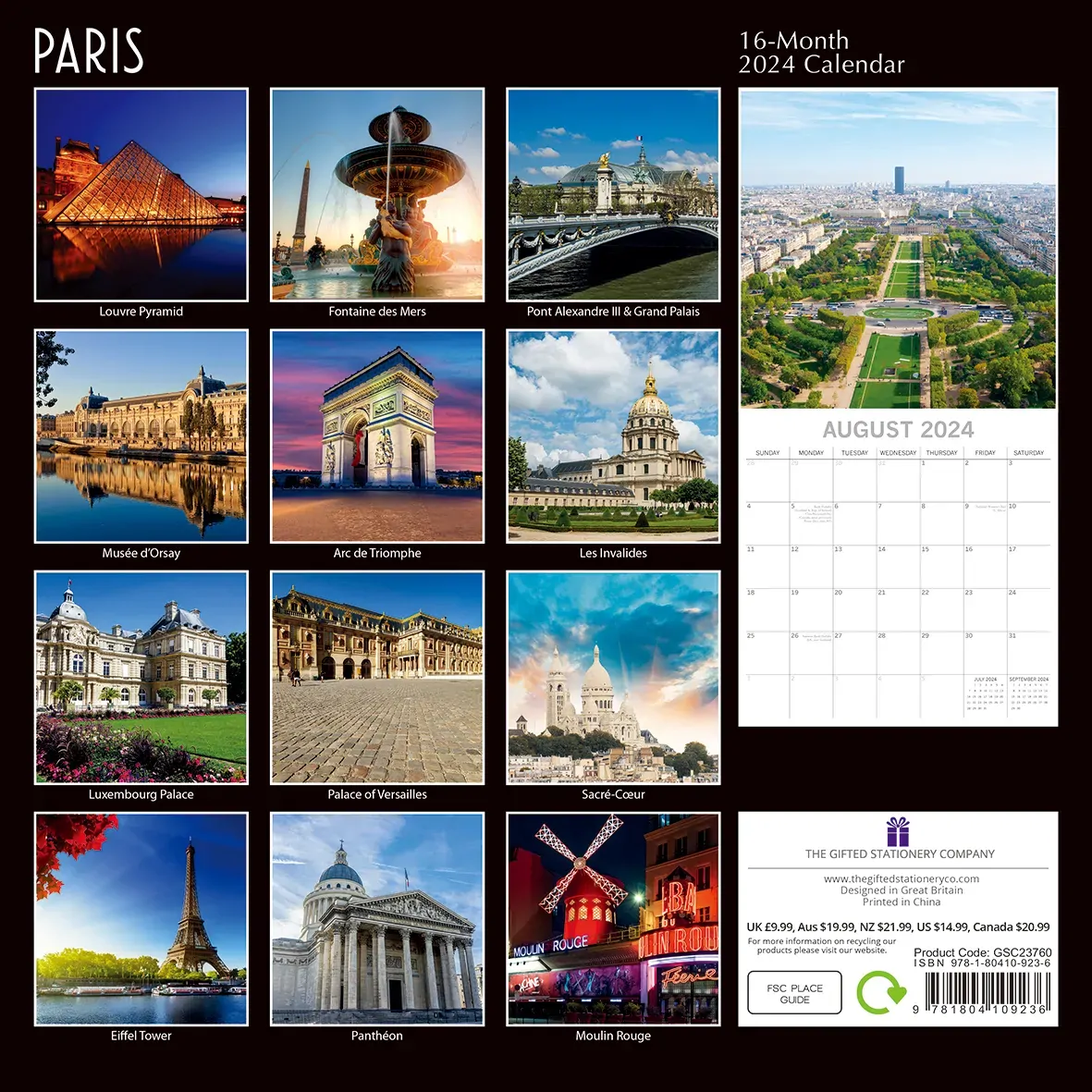 Paris 2024 Square Wall Calendar 16 Month Premium Planner Christmas New Year Gift Price