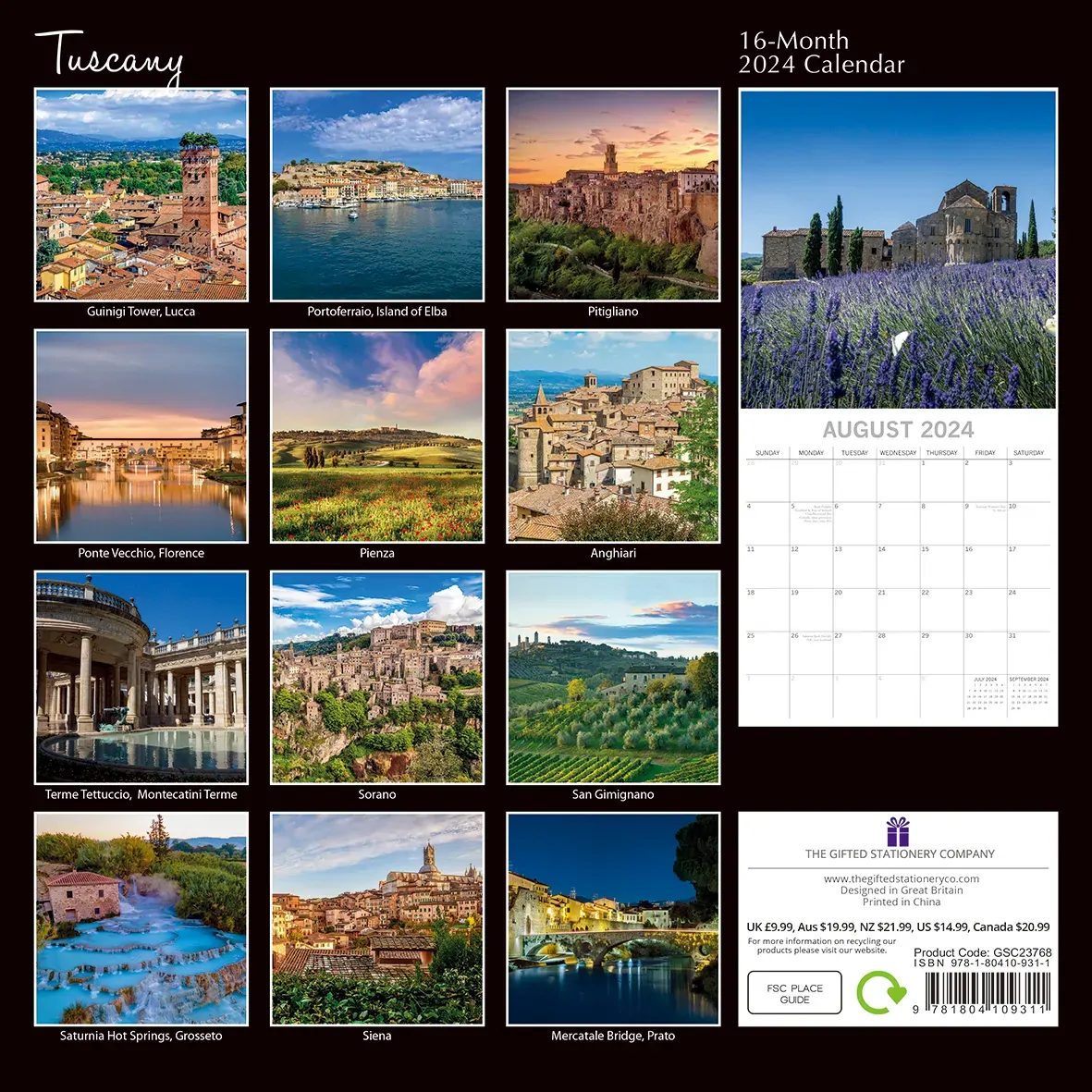 Tuscany - 2024 Square Wall Calendar 16 Months Premium Planner Xmas New Year Gift Price