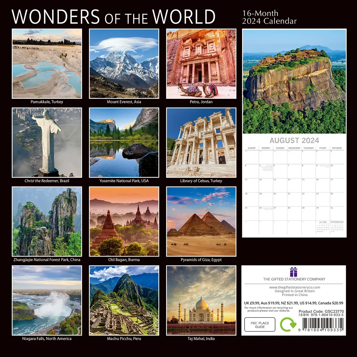 Wonders of the World - 2024 Square Wall Calendar 16 Months Planner New Year Gift Price