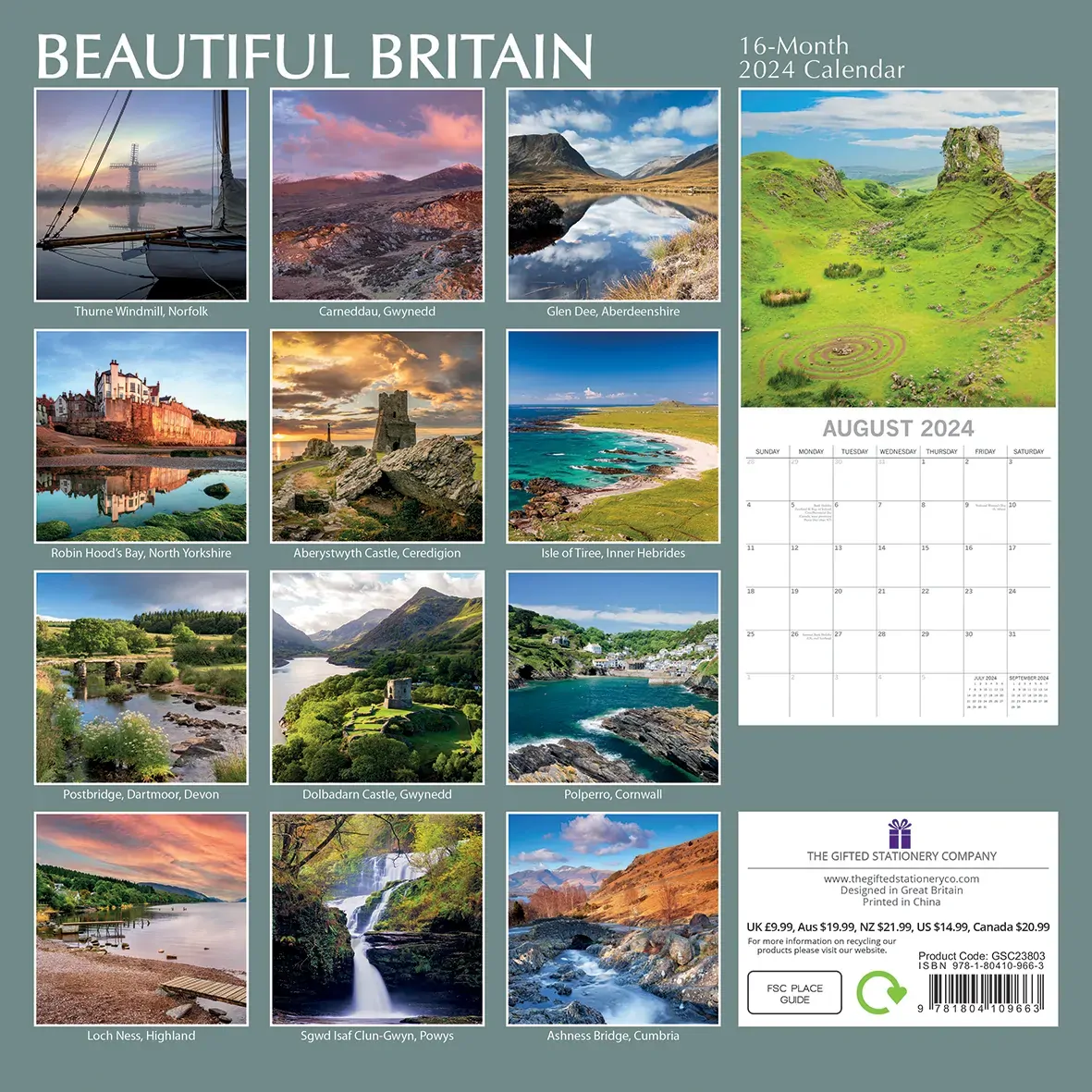 Beautiful Britain - 2024 Square Wall Calendar 16 Months Planner New Year Gift Price