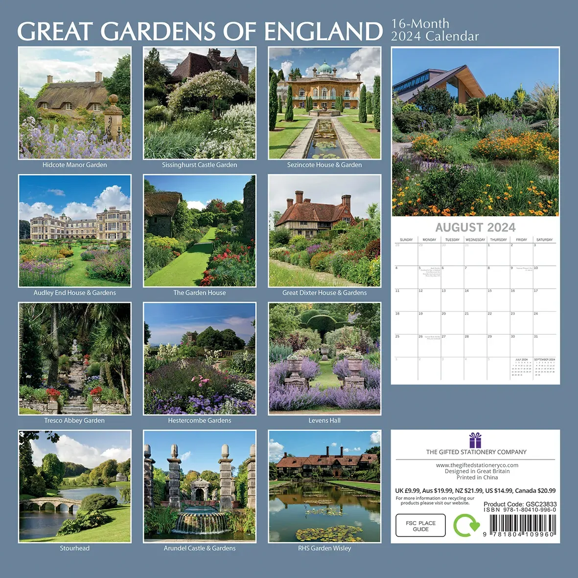 Great Gardens of England 2024 Square Wall Calendar 16Month Planner New Year Gift Price