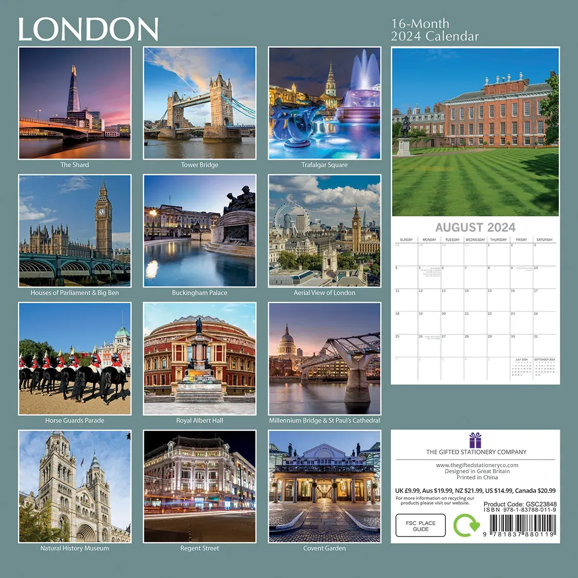 London - 2024 Square Wall Calendar 16 Months Premium Planner Xmas New Year Gift Price