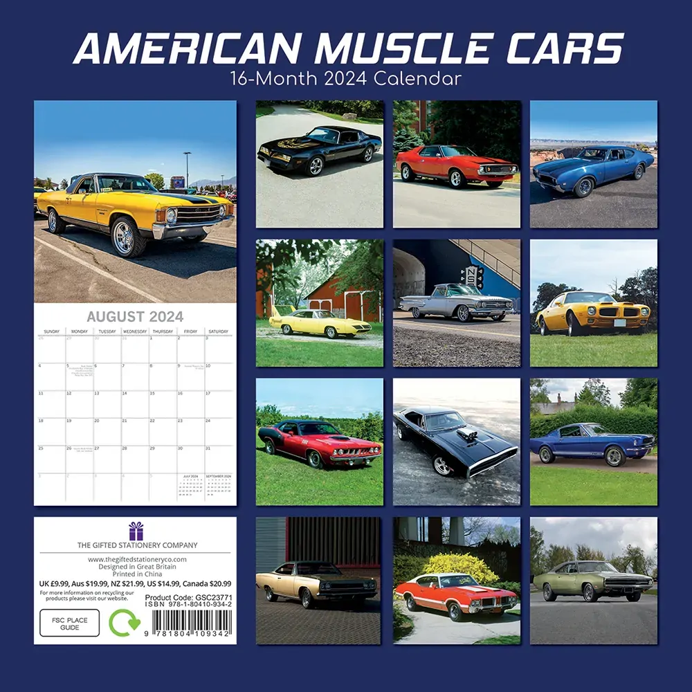 American Muscle Cars - 2024 Square Wall Calendar 16 Months Planner New Year Gift Price