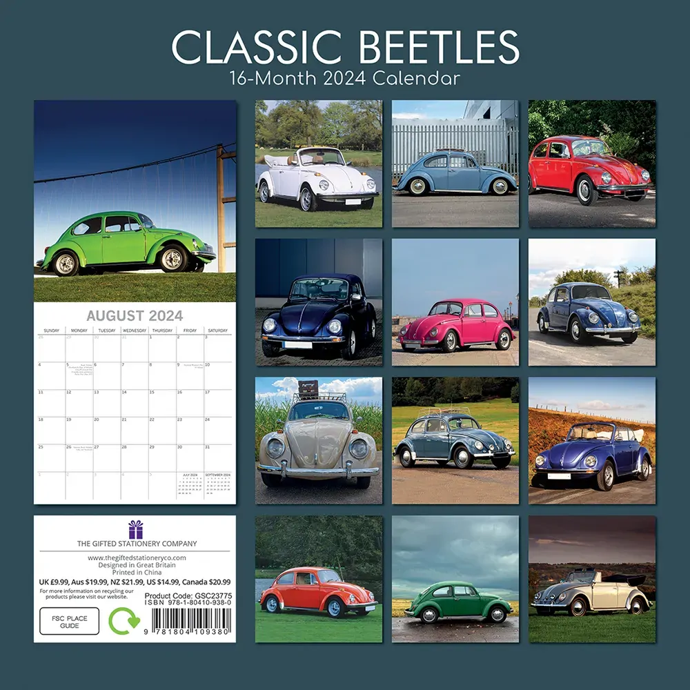Classic Beetles - 2024 Square Wall Calendar 16 Months Planner Xmas New Year Gift Price