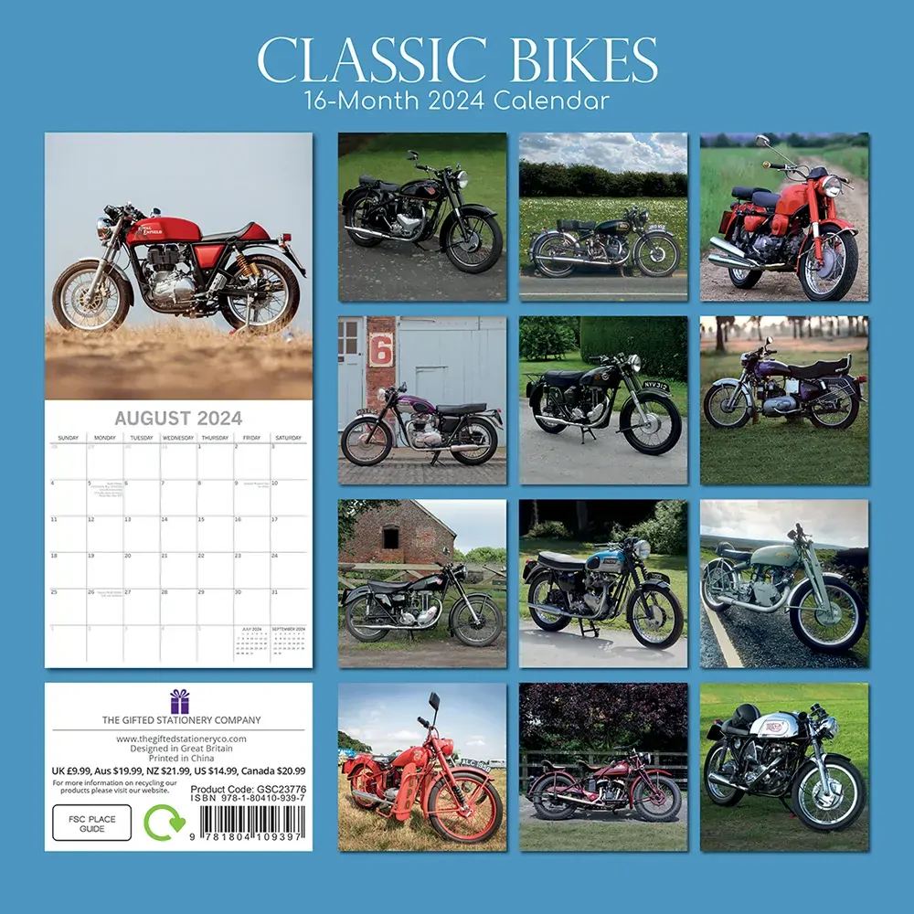 Classic Bikes 2024 Square Wall Calendar 16 Month Planner Christmas New Year Gift Price