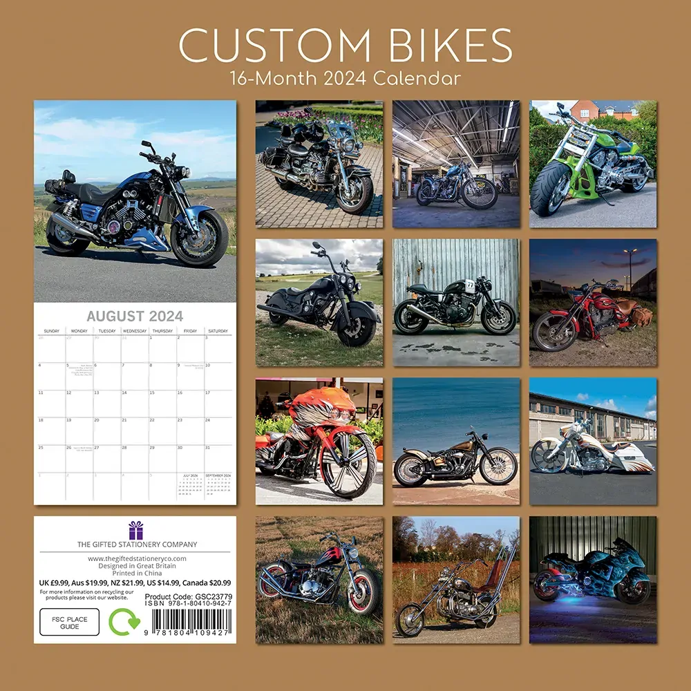 Custom Bikes 2024 Square Wall Calendar 16 Months Planner Christmas New Year Gift Price