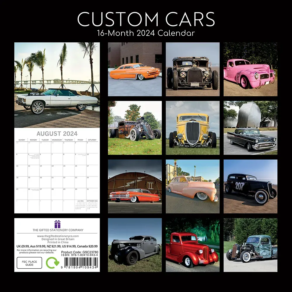 Custom Cars - 2024 Square Wall Calendar 16 Month Planner Christmas New Year Gift Price