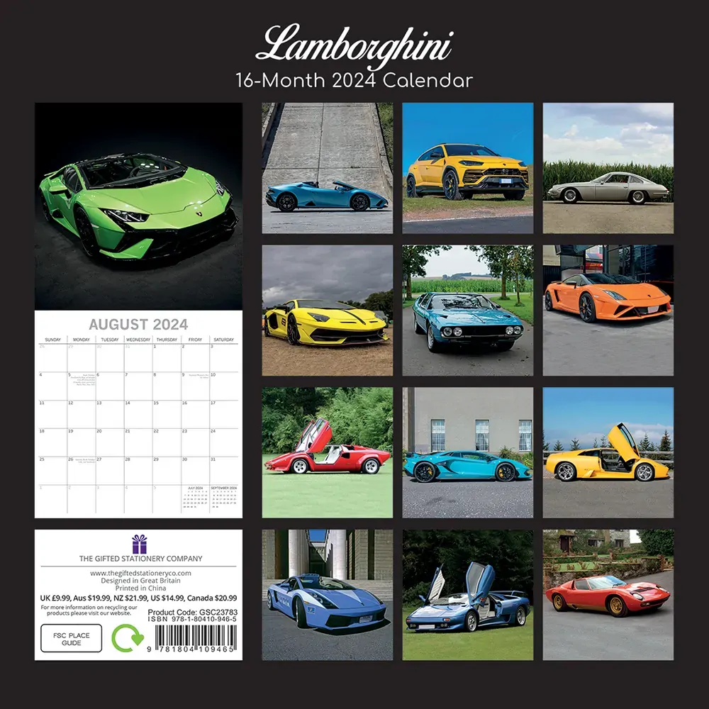 Lamborghini - 2024 Square Wall Calendar 16 Month Planner Christmas New Year Gift Price
