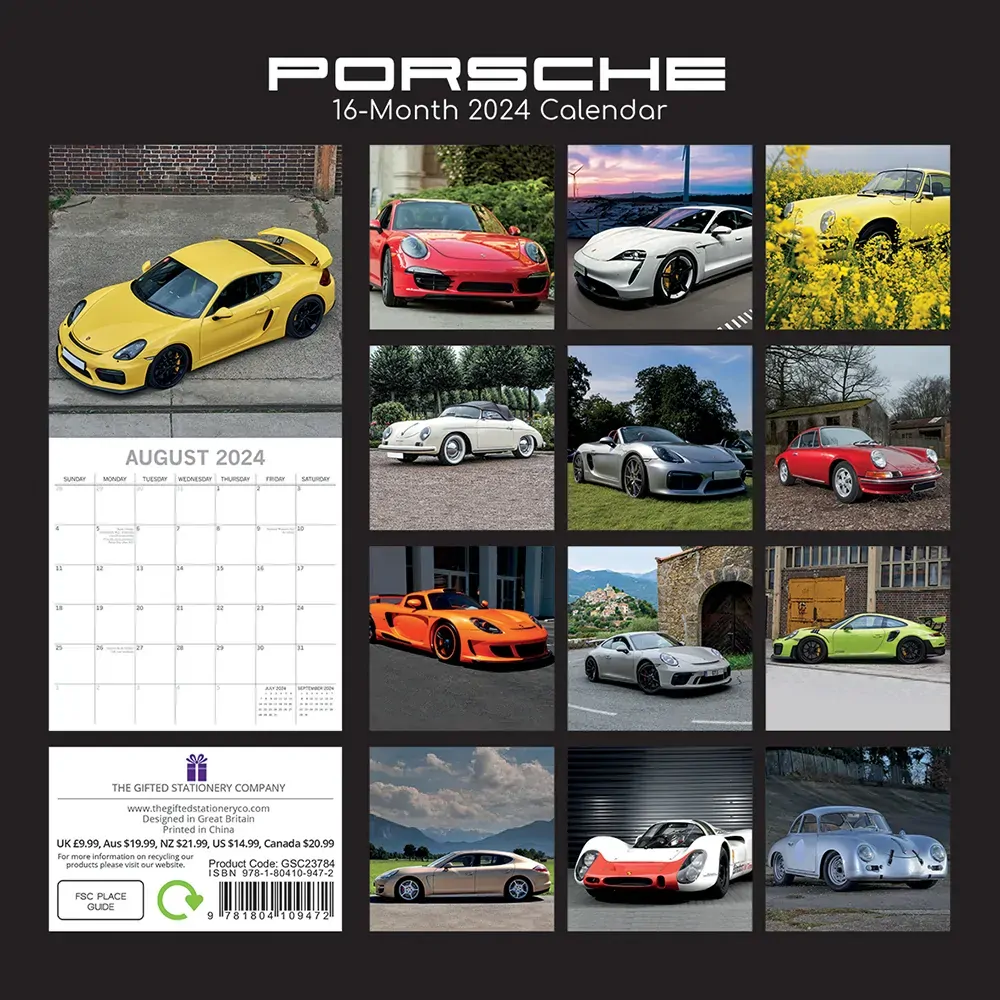 Porsche - 2024 Square Wall Calendar 16 Months Premium Planner Xmas New Year Gift Price