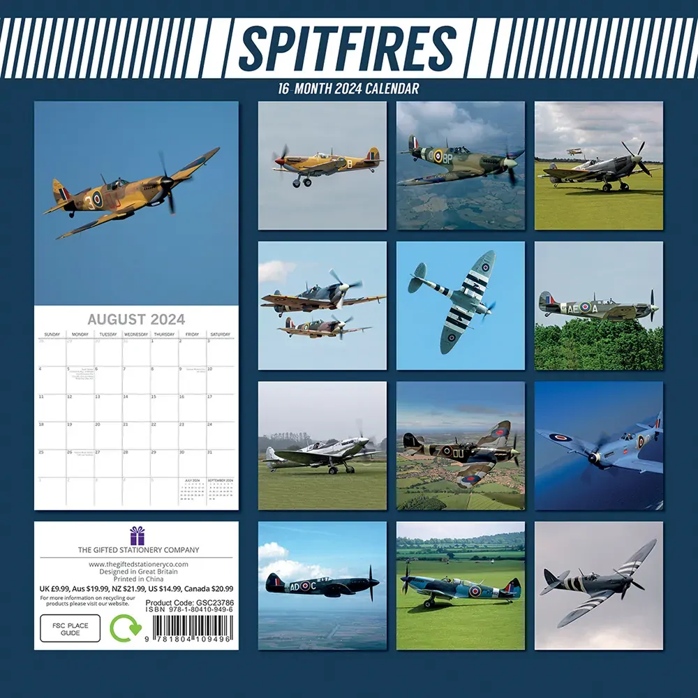 Spitfires - 2024 Square Wall Calendar 16 Months Planner Christmas New Year Gift Price