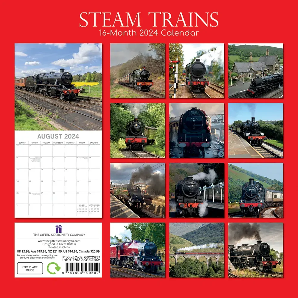 Steam Trains 2024 Square Wall Calendar 16 Months Planner Christmas New Year Gift Price