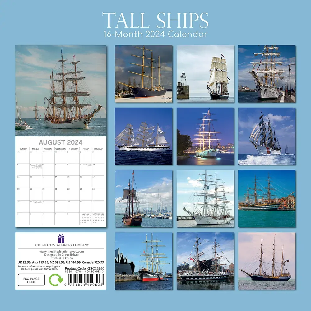 Tall Ships - 2024 Square Wall Calendar 16 Months Planner Christmas New Year Gift Price