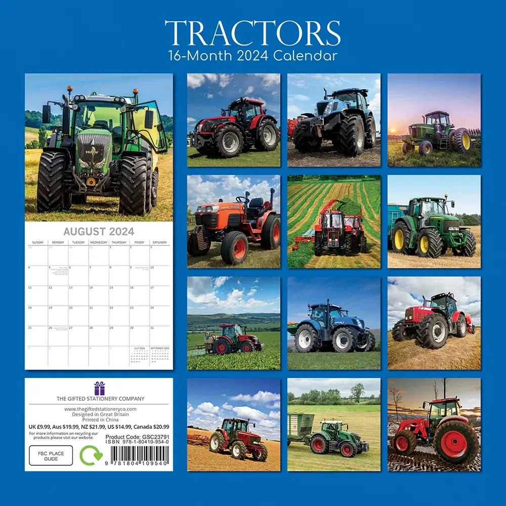 Tractors - 2024 Square Wall Calendar 16 Month Premium Planner Xmas New Year Gift Price