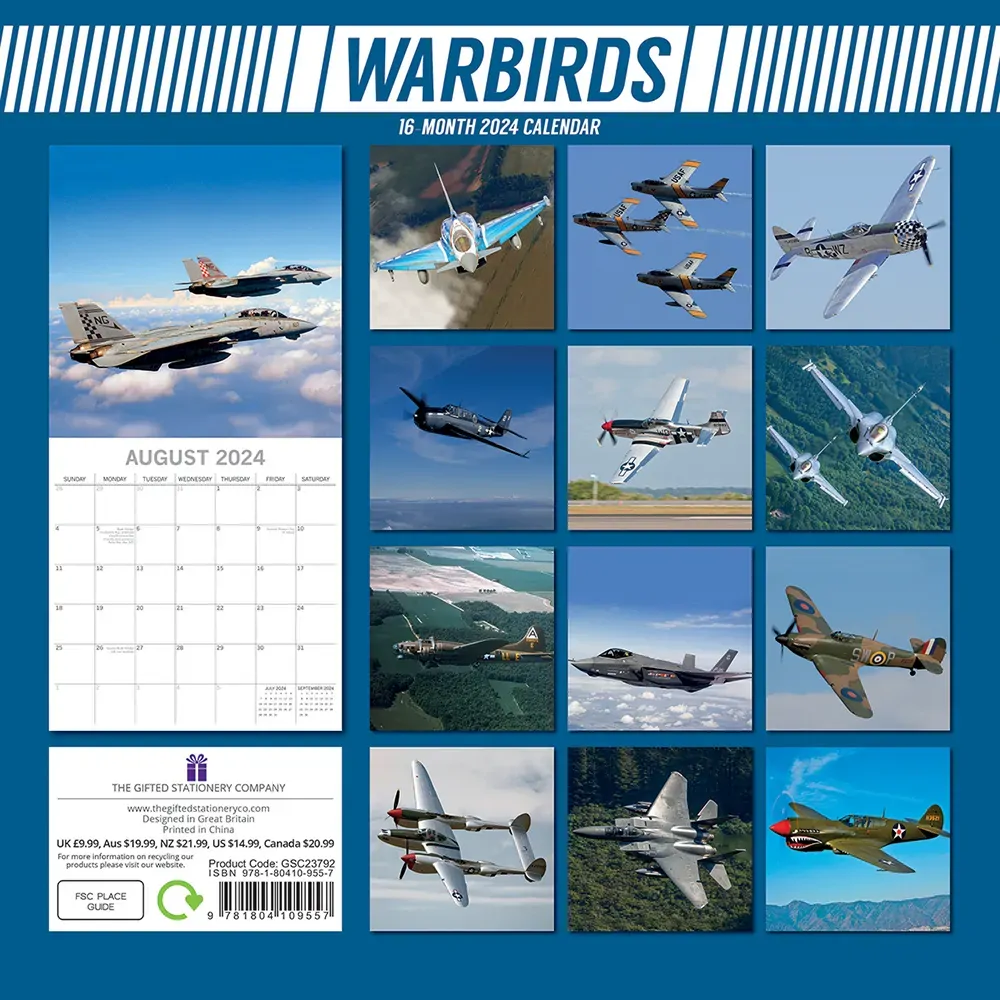 Warbirds - 2024 Square Wall Calendar 16 Month Premium Planner Xmas New Year Gift Price