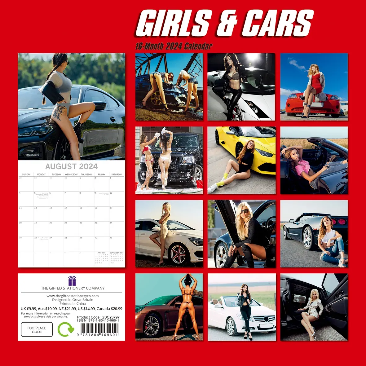 Girls & Cars 2024 Square Wall Calendar 16 Months Planner Christmas New Year Gift Price