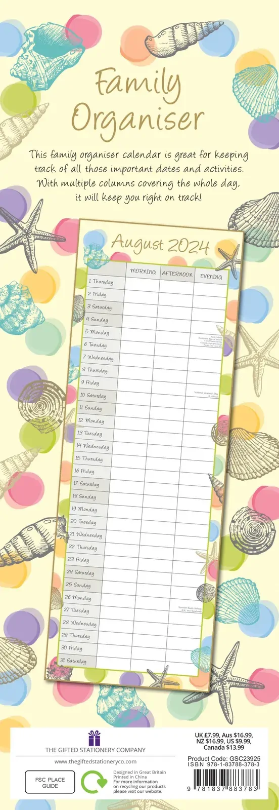 By the Sea - 2024 Slimline Slim Wall Calendar Hanging Planner New Year Gift Price