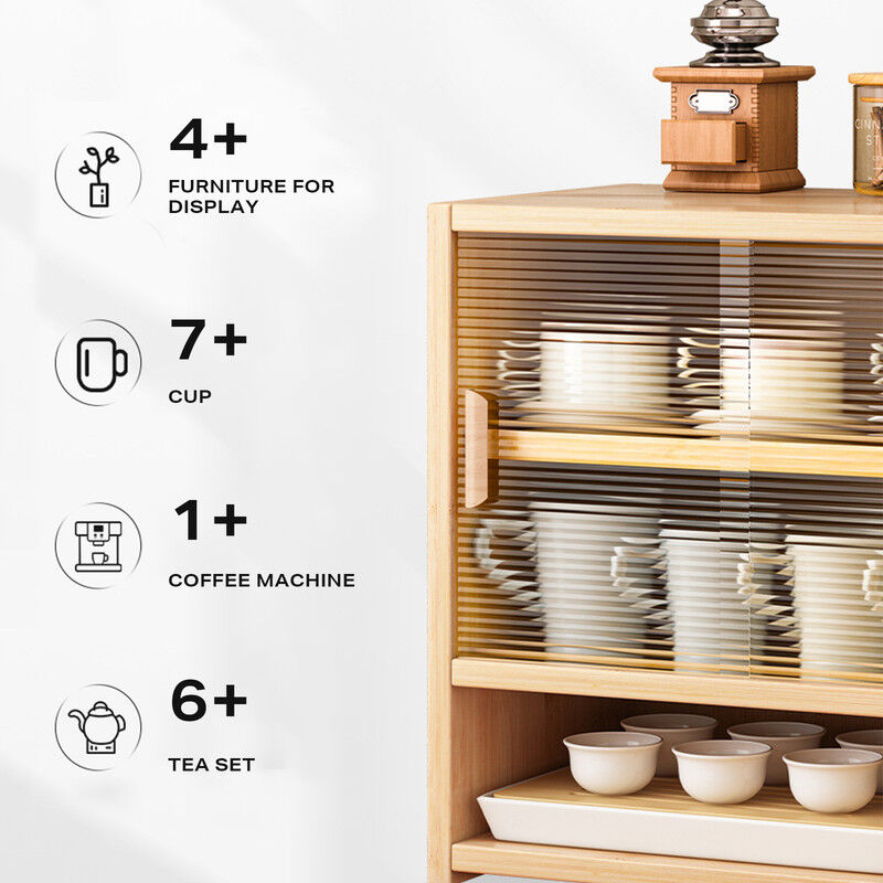 Bamboo Dustproof Cup Storage Cabinet with Sliding Acrylic Door Price