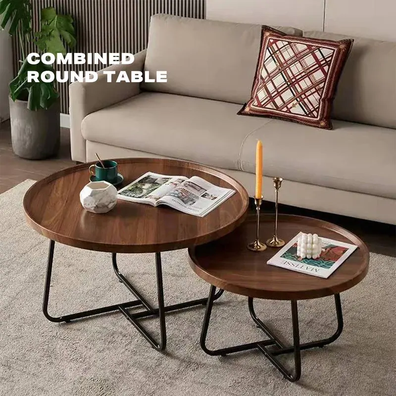Removable Set of 2 Round Coffee Table Walnut Nesting Side End Table Furniture Price