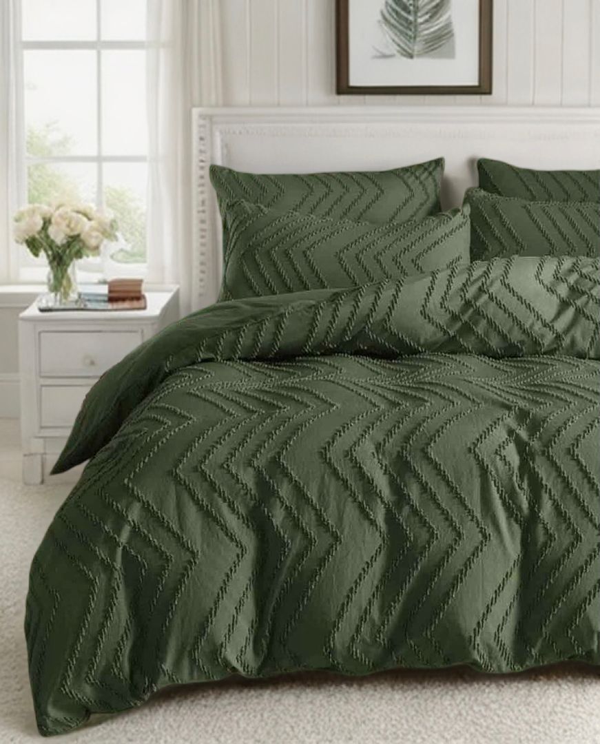 Tufted Boho Wave Jacquard Quilt Cover Set- Dark Green - Super King Size Price
