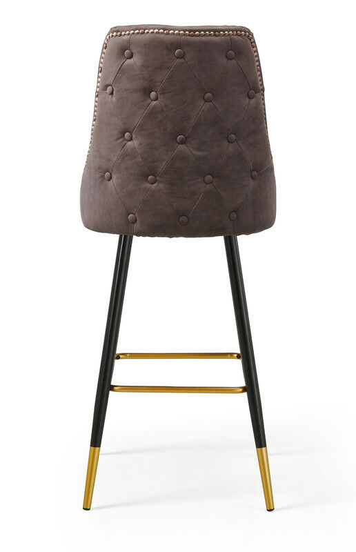 Modern Bar Chair Leather Stool Counter Brown Mid-Century Wood x 2 Price