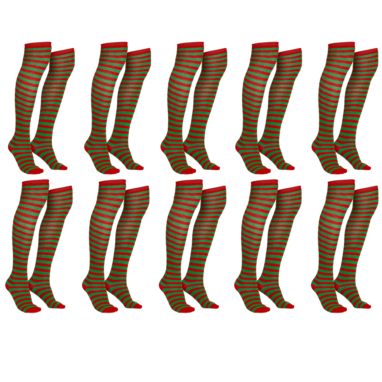 10x Christmas Over The Knee Socks Red Green Xmas Candy Cane Striped Elf Bulk Price