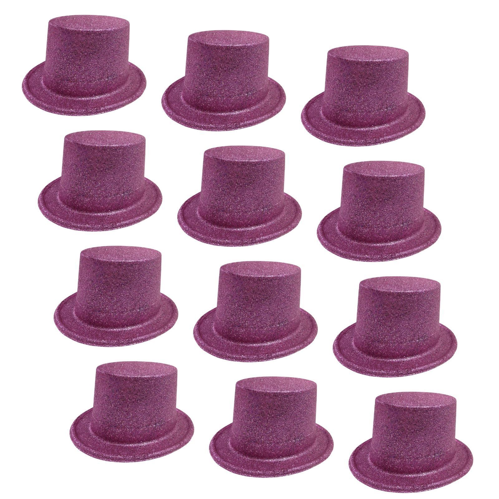 12x GLITTER TOP HAT Fancy Party Plastic Costume Tall Cap Fun Dress Up BULK - Light Pink Price