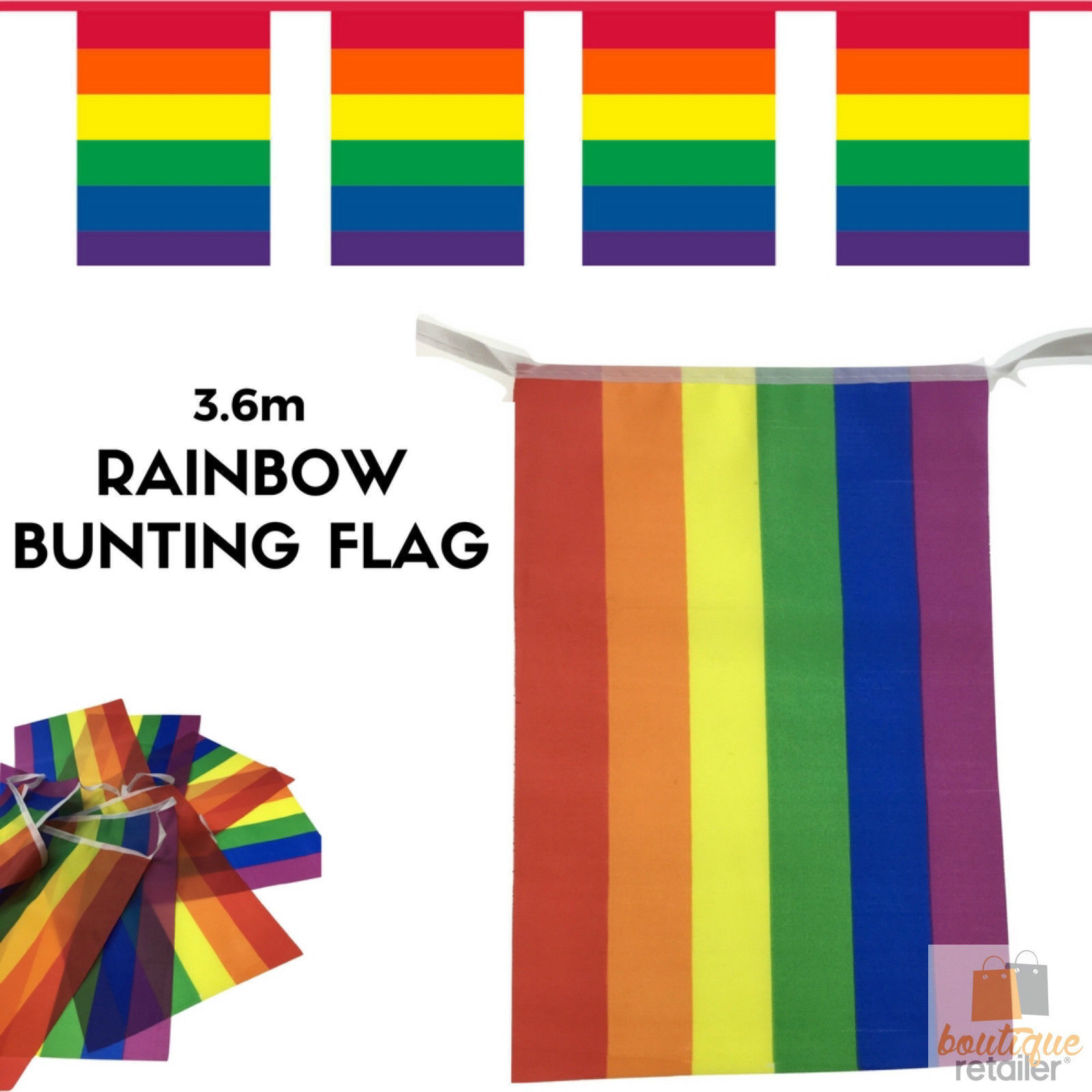 3.6m RAINBOW BUNTING FLAG Party Banner Birthday Market Stall Flags Decor Pride Price