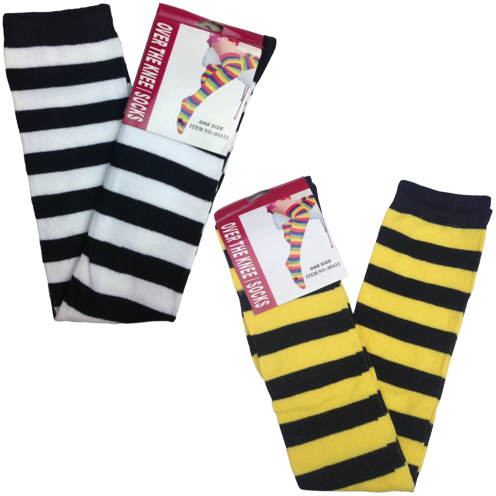 2pc Set Over The Knee Socks Striped Black White Yellow High Thigh Long Stocking Price