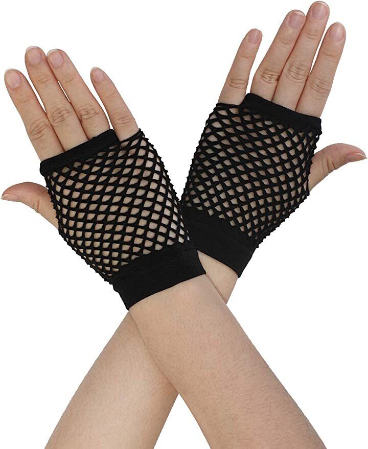 1 Pair Fishnet Gloves Fingerless Wrist Length 70s 80s Costume Party Dance - Black Price