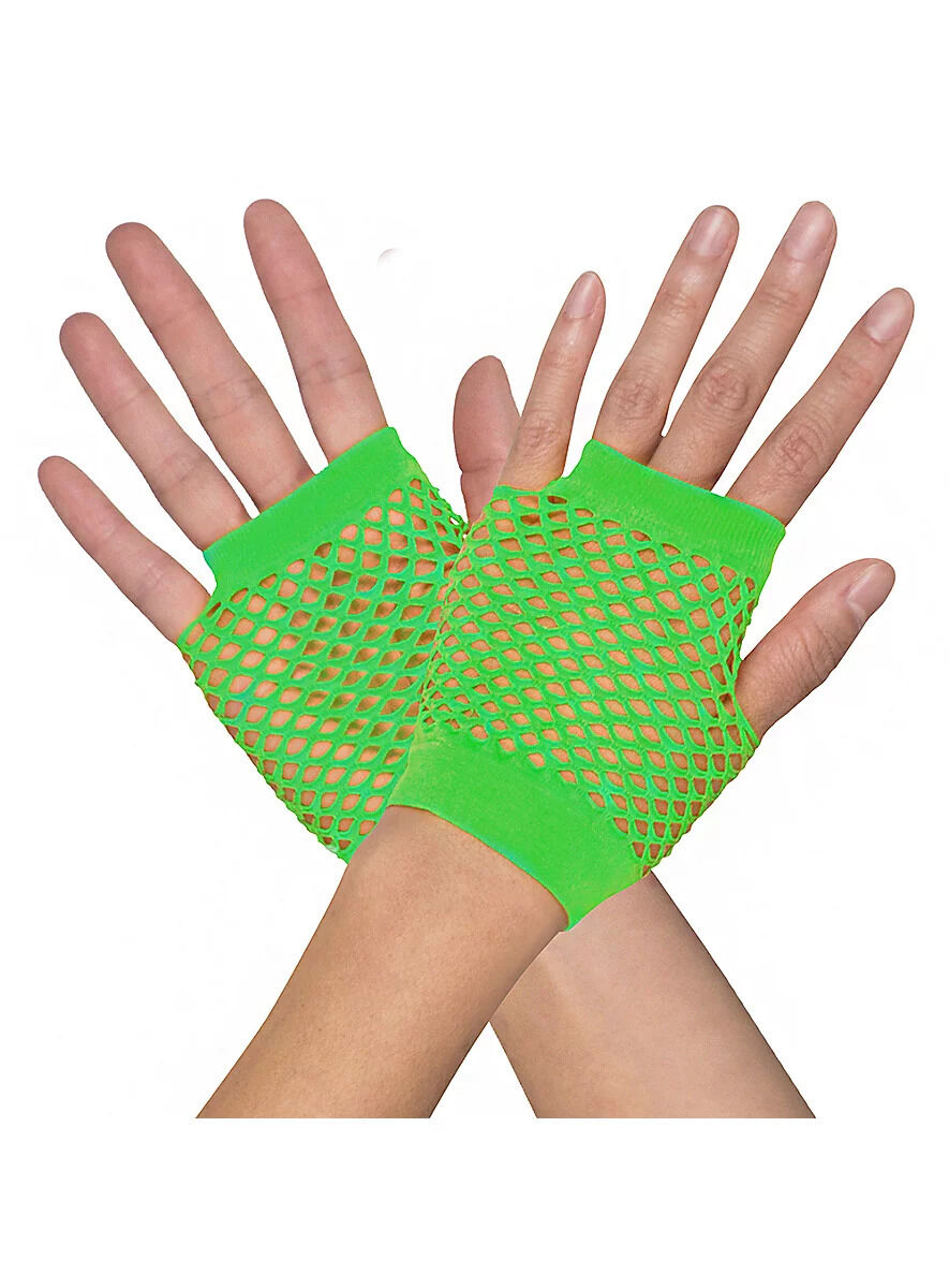 1 Pair Fishnet Gloves Fingerless Wrist Length 70s 80s Costume Party - Neon Green Price