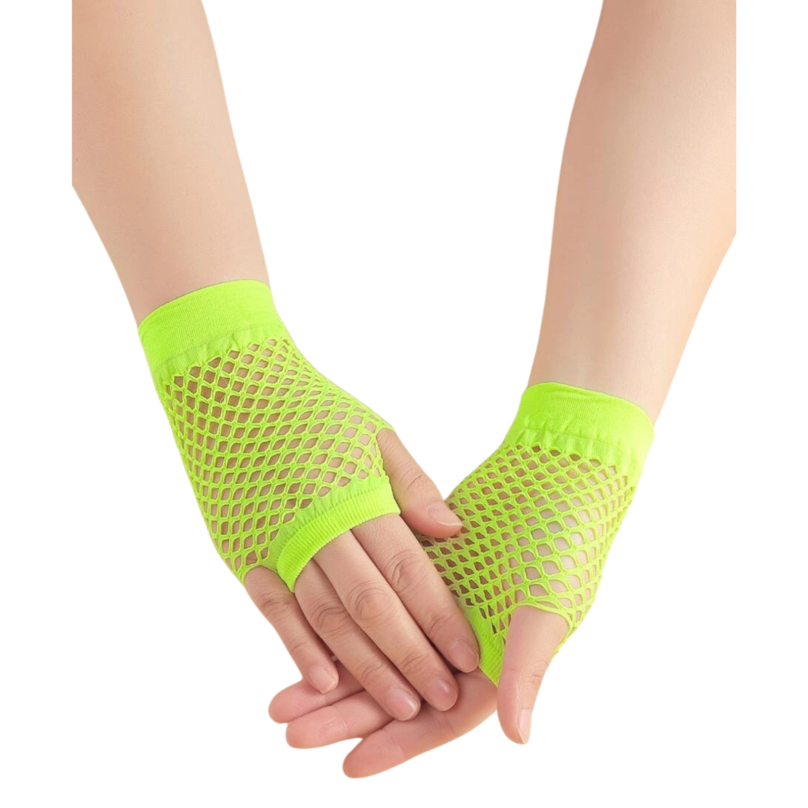 1 Pair Fishnet Gloves Fingerless Wrist Length Costume Party Dance - Fluro Yellow Price