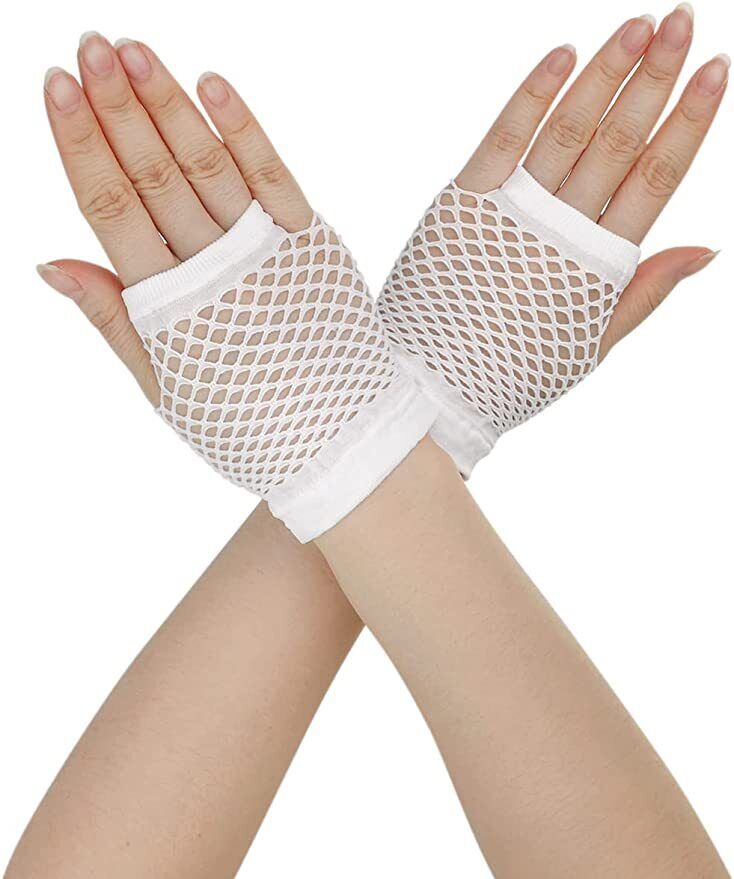 1 Pair Fishnet Gloves Fingerless Wrist Length 70s 80s Costume Party Dance -White Price