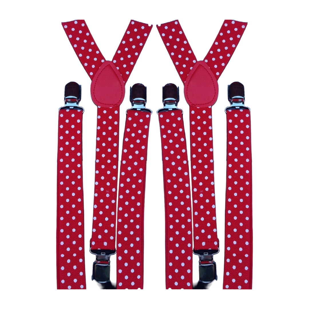 2x Mens Suspenders Braces Adjustable Strong Clip On Elastic Formal Wedding Slim - Red with White Polka Dot Price
