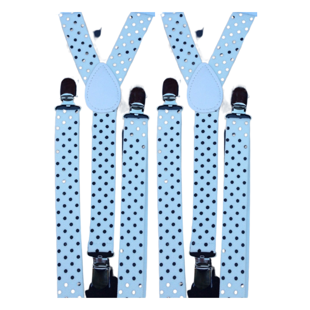 2x Mens Suspenders Braces Adjustable Strong Clip On Elastic Formal Wedding Slim - White with Black Polka Dot Price