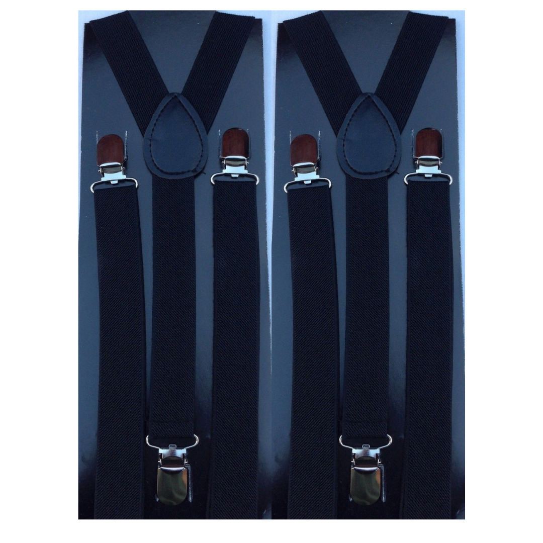 2x Mens Suspenders Braces Adjustable Strong Clip On Elastic Formal Wedding Slim - Black Price