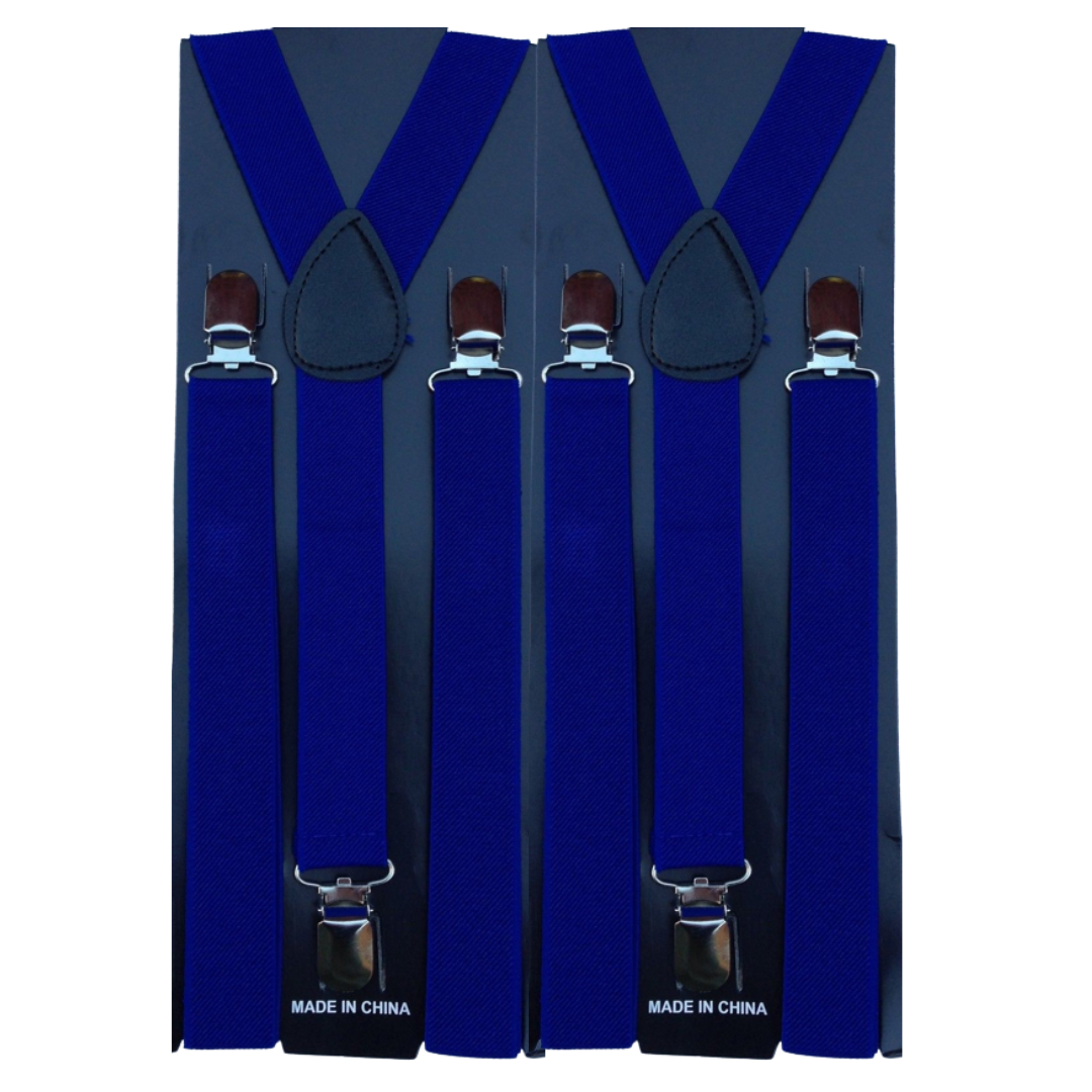 2x Mens Suspenders Braces Adjustable Strong Clip On Elastic Formal Wedding Slim - Blue Price