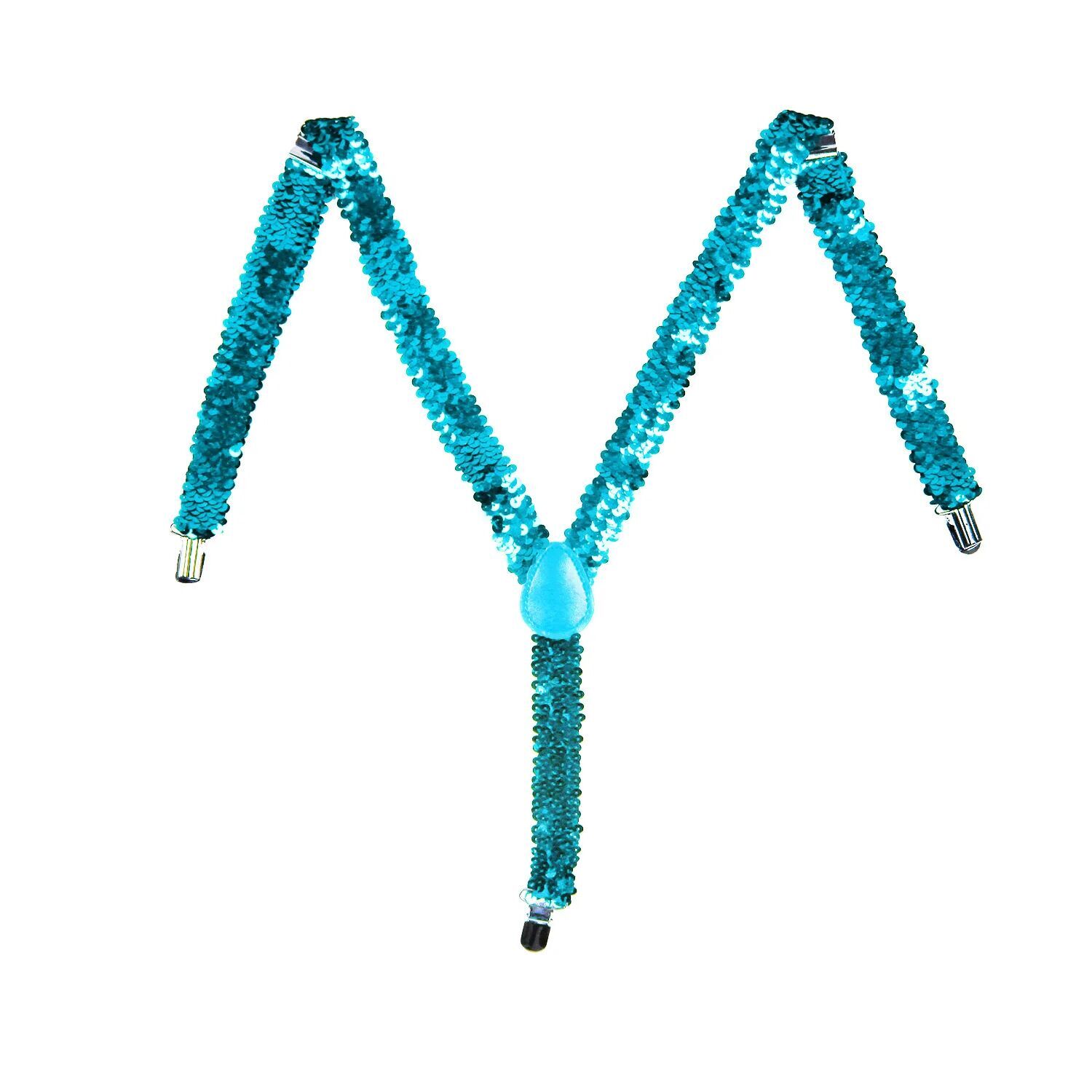 2x Mens Suspenders Braces Adjustable Strong Clip On Elastic Formal Wedding Slim - Blue (Sequin) Price