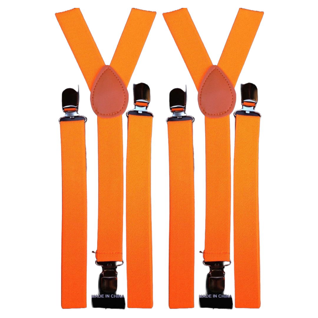 2x Mens Suspenders Braces Adjustable Strong Clip On Elastic Formal Wedding Slim - Fluro Orange Price