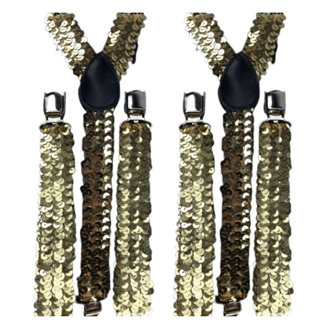 2x Mens Suspenders Braces Adjustable Strong Clip On Elastic Formal Wedding Slim - Gold (Sequin) Price