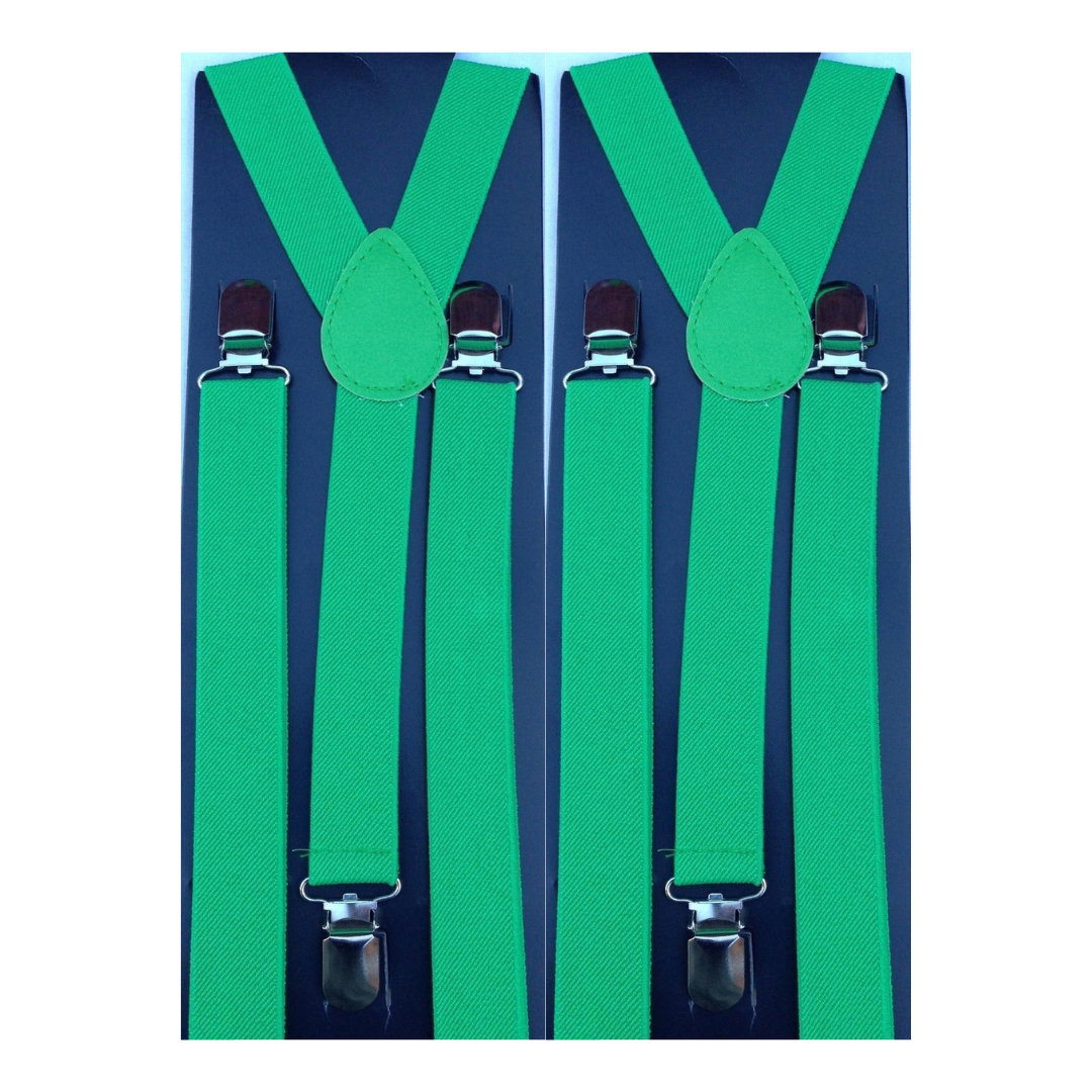 2x Mens Suspenders Braces Adjustable Strong Clip On Elastic Formal Wedding Slim - Green Price