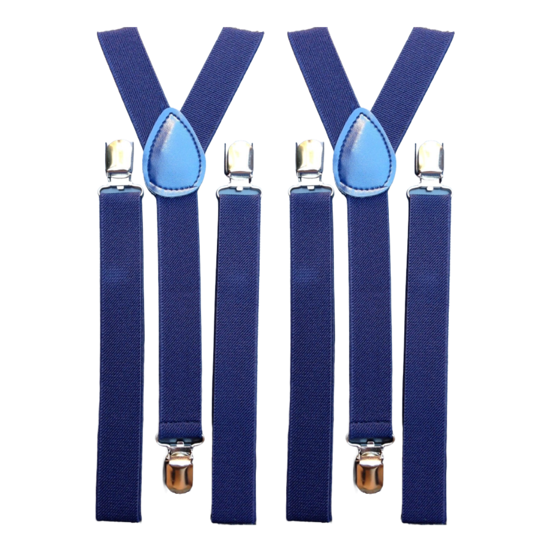 2x Mens Suspenders Braces Adjustable Strong Clip On Elastic Formal Wedding Slim - Navy Price
