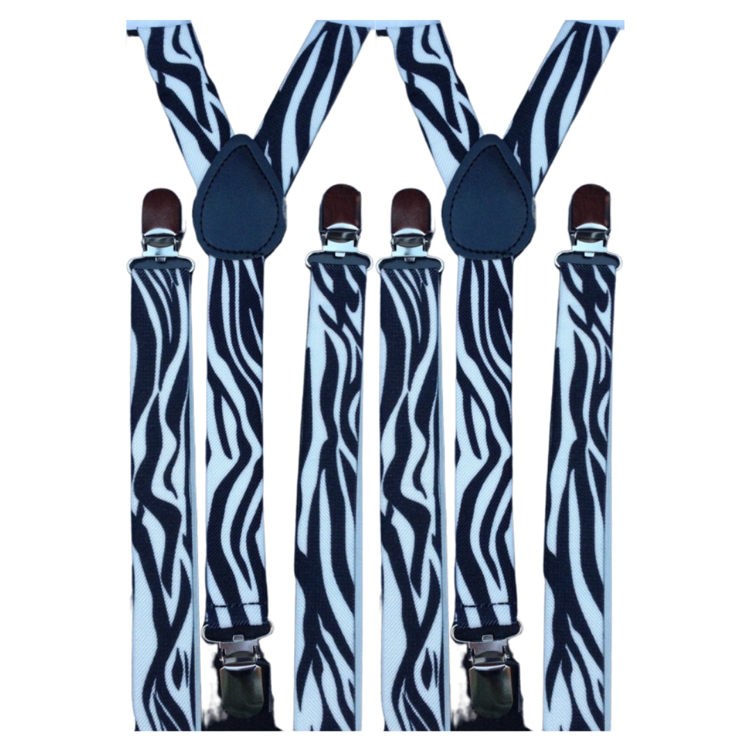2x Mens Suspenders Braces Adjustable Strong Clip On Elastic Formal Wedding Slim - Zebra Price