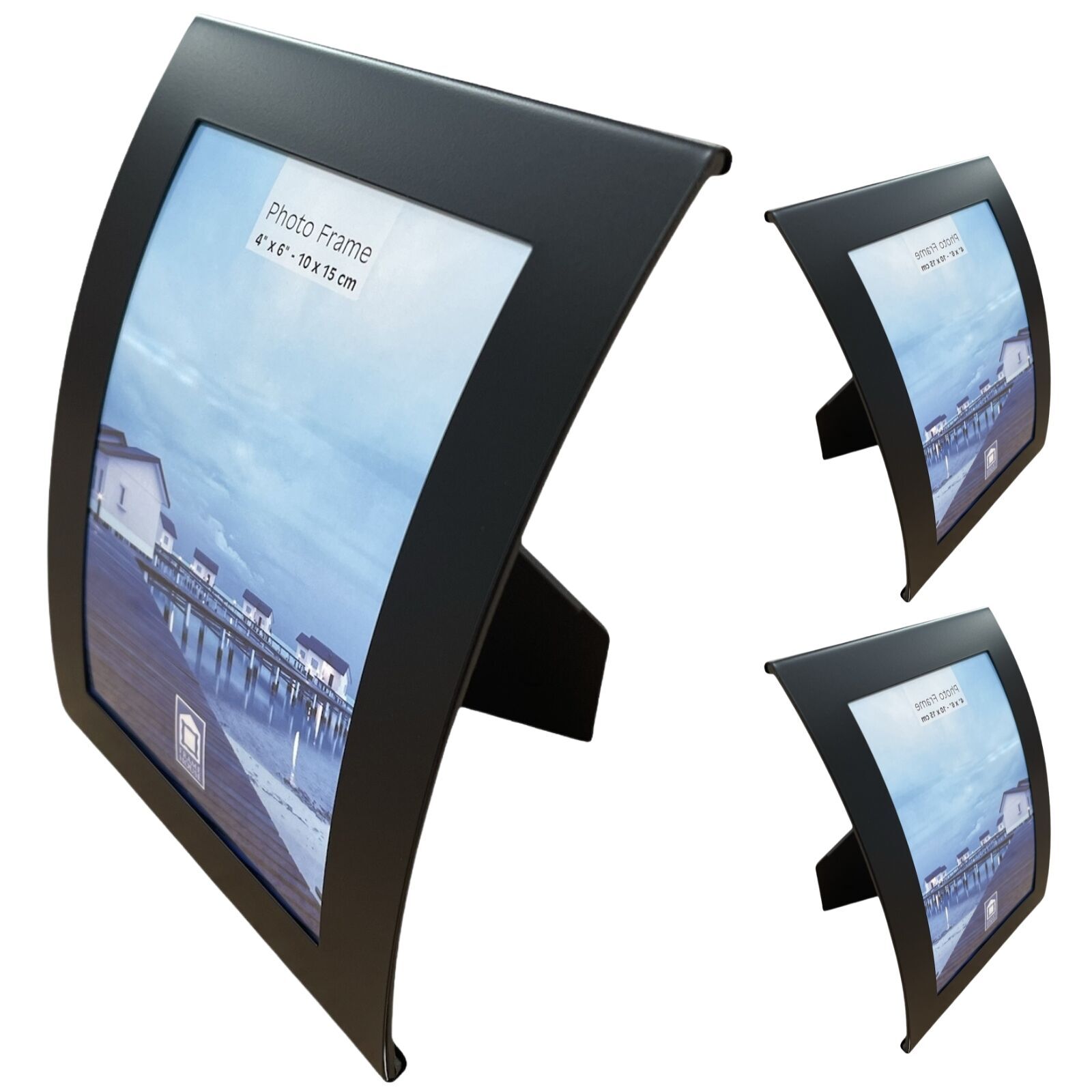 3x Curve Picture Photo Frame Curved Aluminium Portrait 10cm x 15cm (4"x6") - Black Price