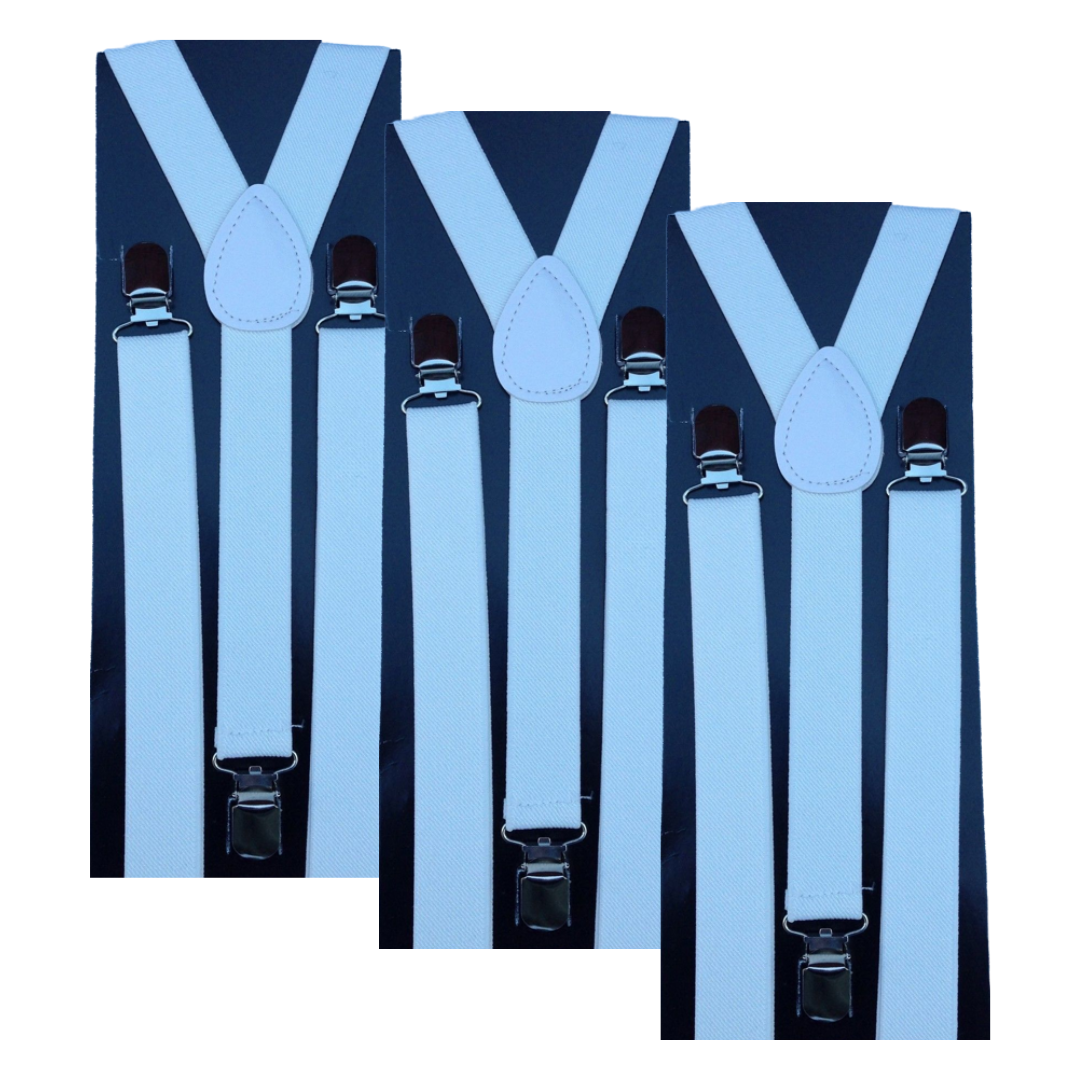 3x Mens Suspenders Braces Adjustable Strong Clip On Elastic Formal Wedding Slim - White Price