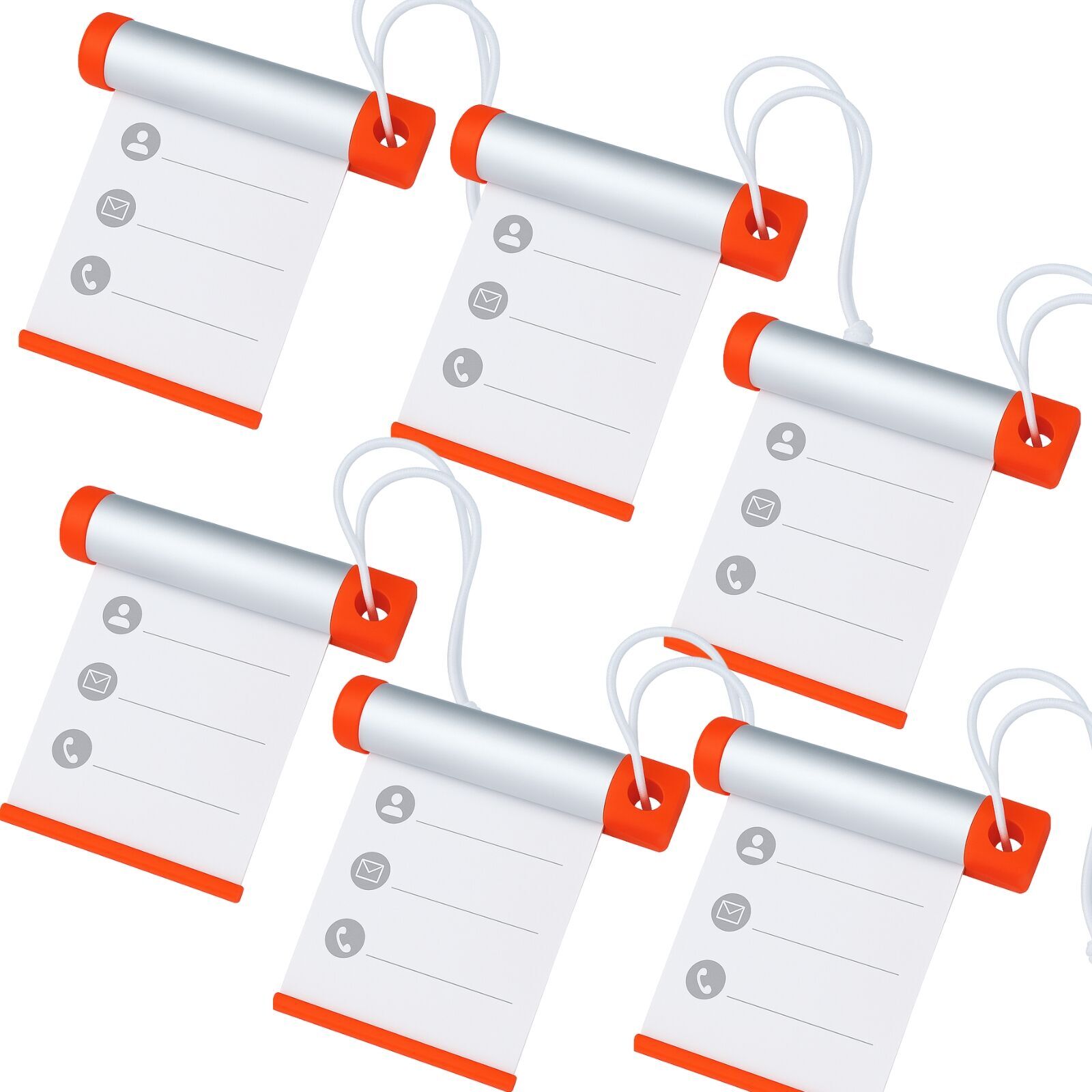 6x Funky Luggage Cylinder Tag Rollout Label for Address Details - Silver/Orange Price