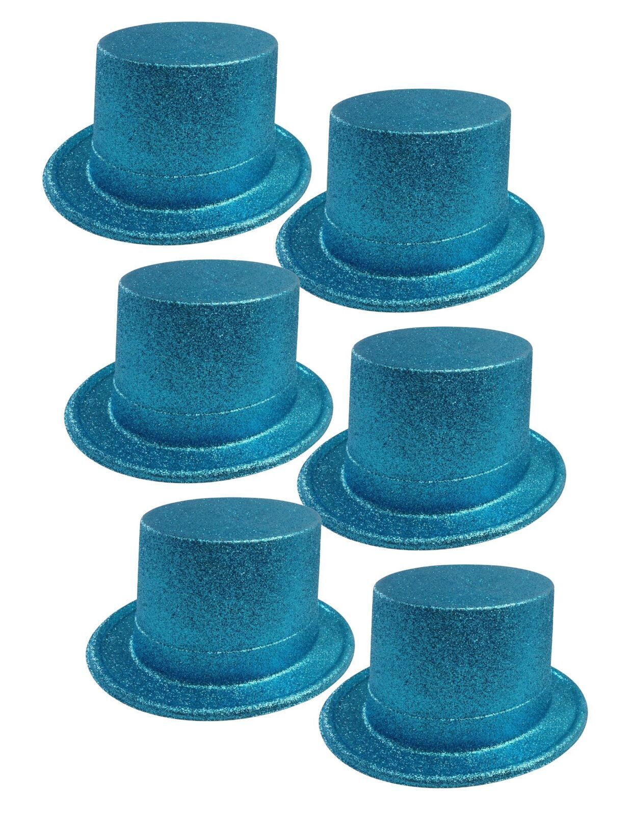 6x GLITTER TOP HAT Fancy Party Plastic Costume Tall Cap Fun Dress Up BULK - Sky Blue Price