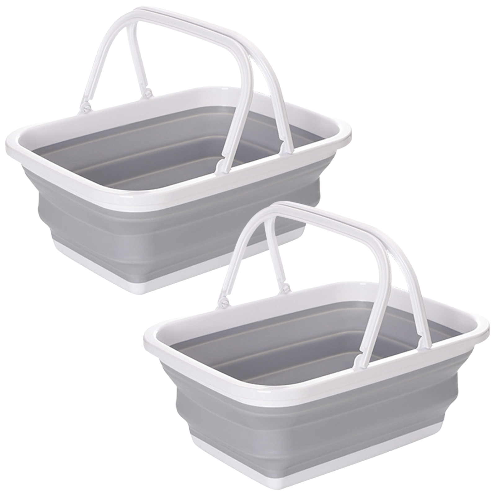 2x 9L Collapsible Laundry Folding Basket Wash Clothes w Handles Bin - Grey/White Price
