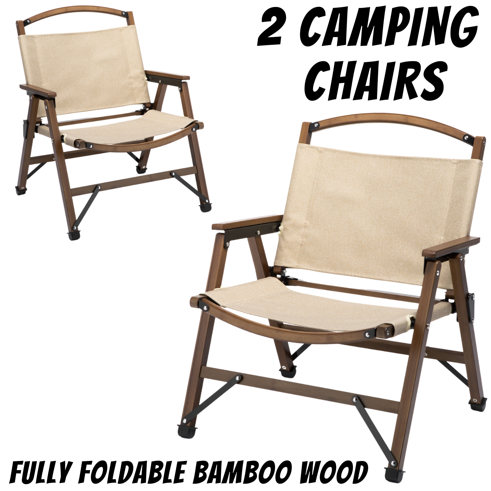 2x Bamboo Foldable Outdoor Camping Chair Wooden Travel Picnic Park Folding - Khaki/Beige Price