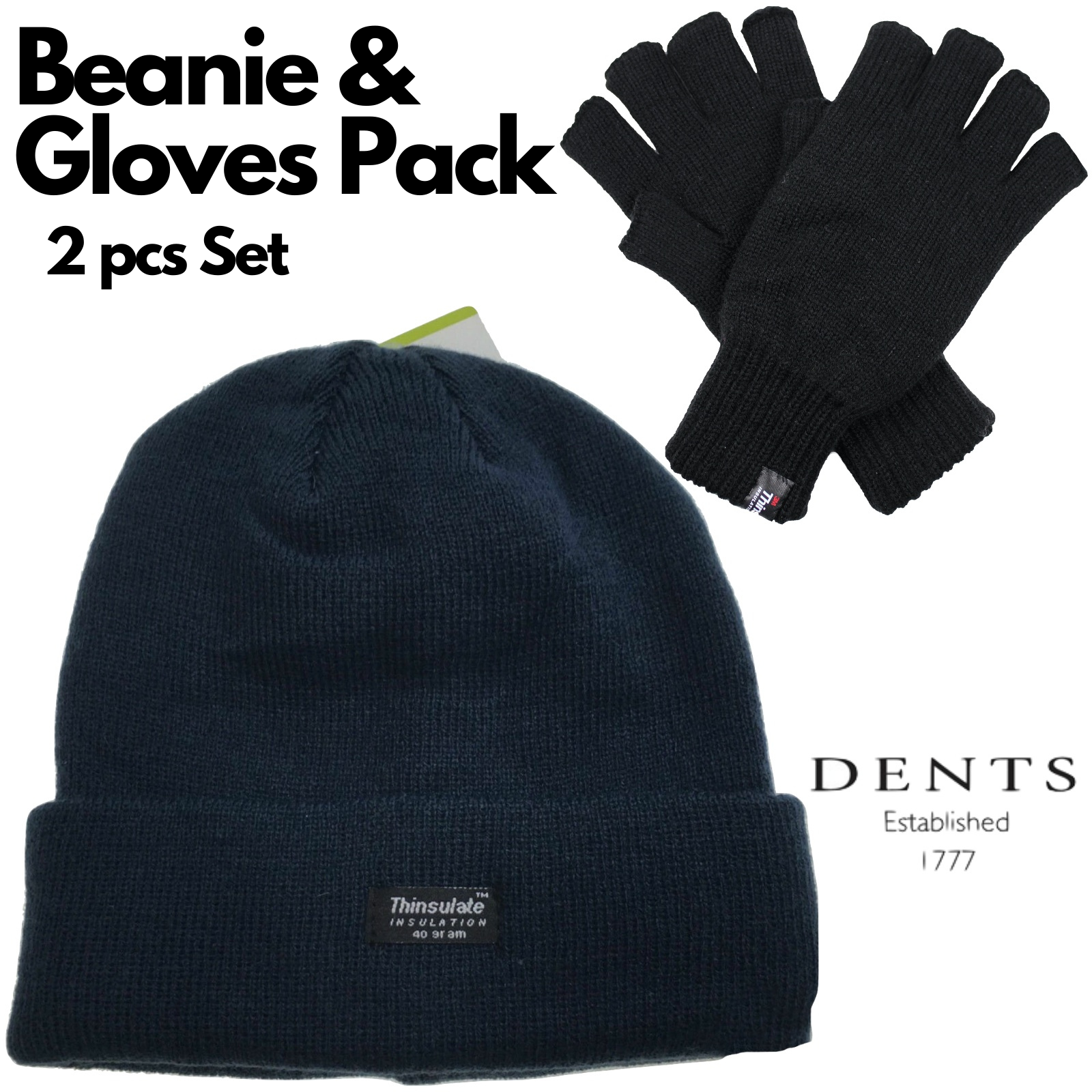 2pcs Set Mens 3M Thinsulate Pull-On Beanie + Knitted Fingerless Gloves Price